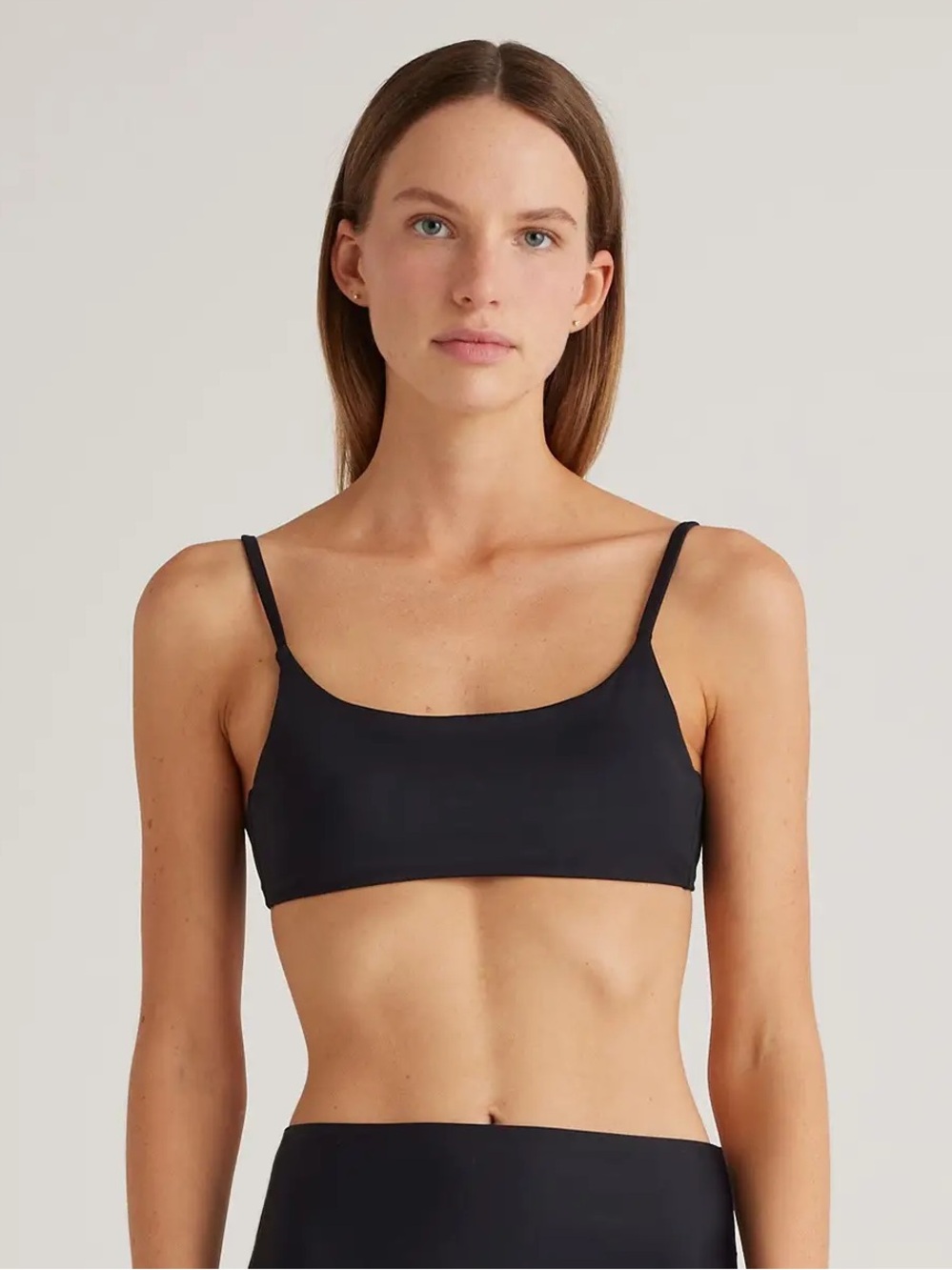 NWT QUINCE Italian Scoop Neck Bikini Top Large Black 1879